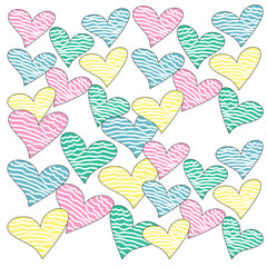 Freehand hearts drawing pattern in four color hearts cartoon vector for valentine