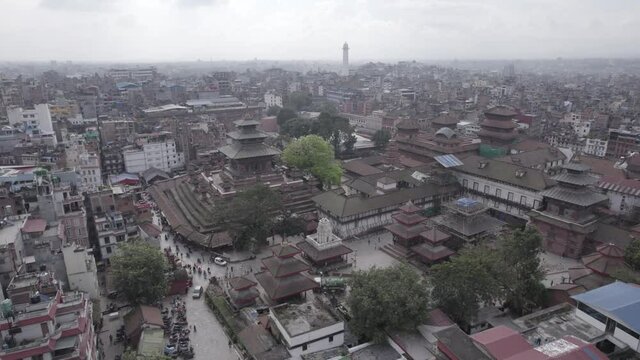 Nepal Kathmandu Durbar Square Taleju Bhawani Temple Aerial Shot Rotate L Log - World Heritage Site