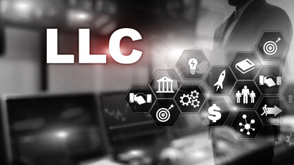 Black and white. BW. Limited Liability Company concept. Icons on virtual screen. Business Background