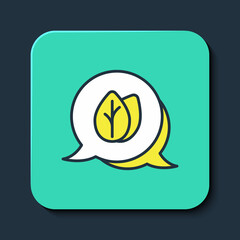 Filled outline Leaf icon isolated on blue background. Leaves sign. Fresh natural product symbol. Turquoise square button. Vector