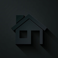 Paper cut House icon isolated on black background. Home symbol. Paper art style. Vector
