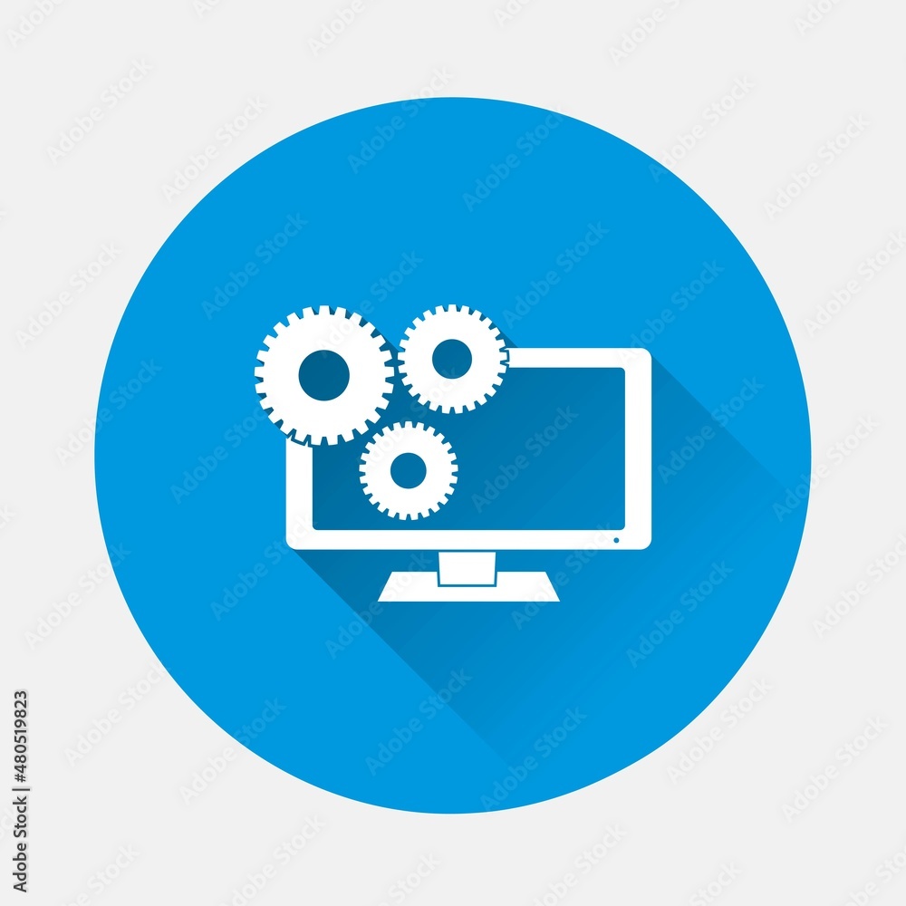 Poster business object vector icon. system performance tuning, management on blue background. flat image wi