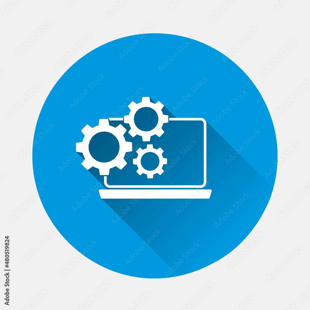 Poster business object vector icon. system performance tuning, management on blue background. flat image wi