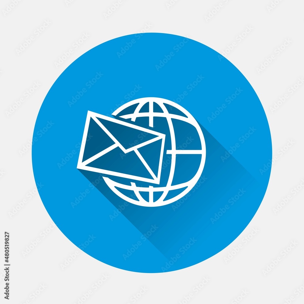 Poster vector planet and envelope icon. fast delivery of letters and messages icon on blue background. flat