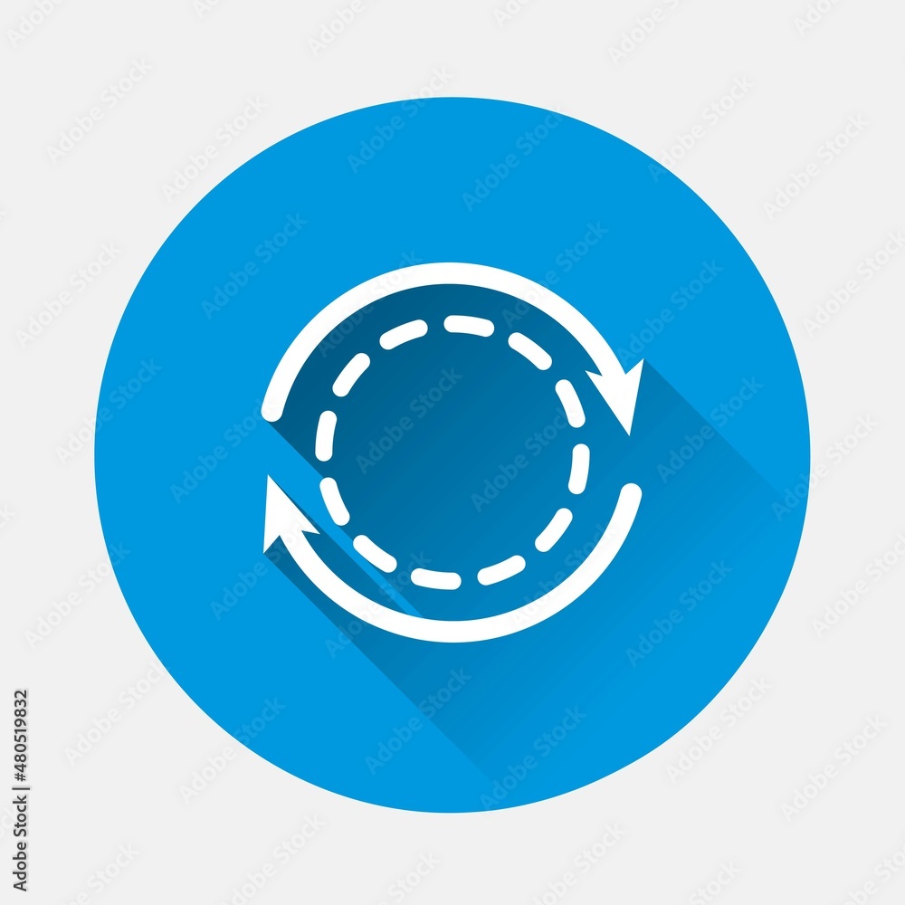 Poster vector circle and two arrows icon icon on blue background. flat image with long shadow. layers group