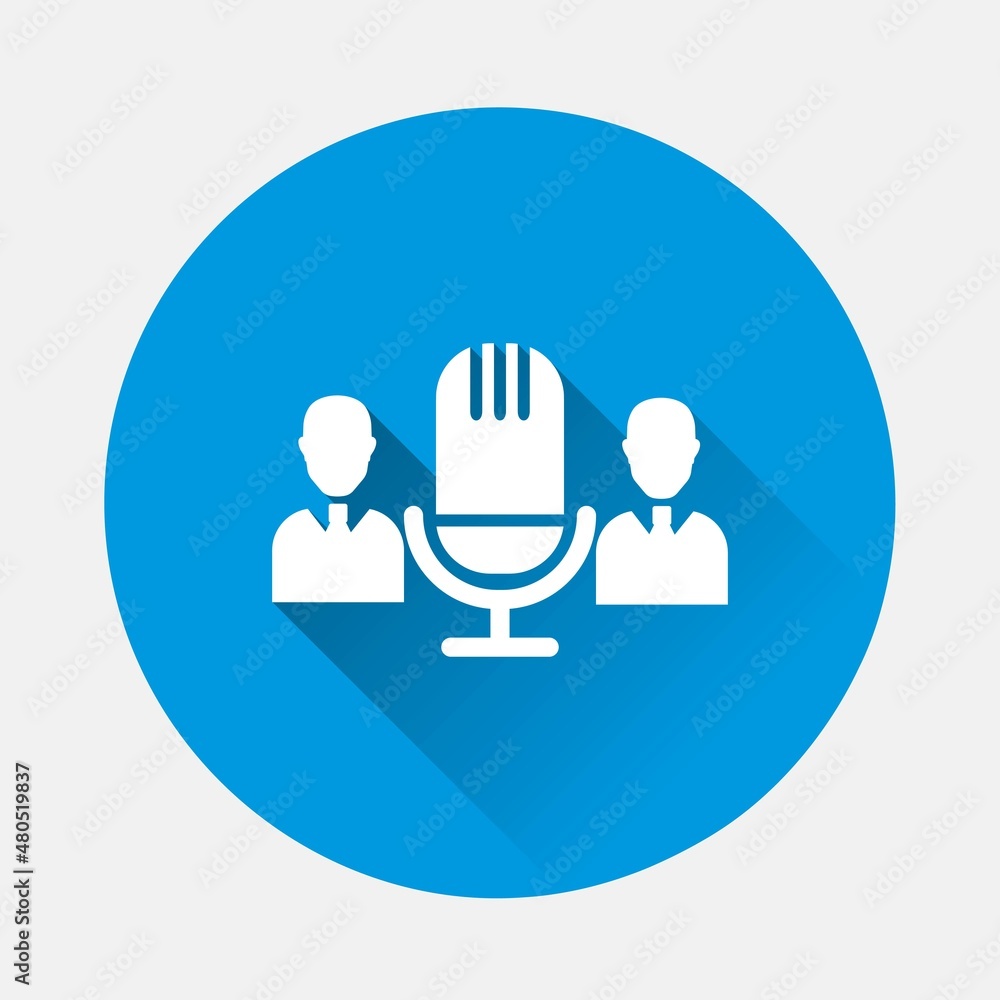 Poster audio conference vector icon on blue background. flat image with long shadow. layers grouped for eas