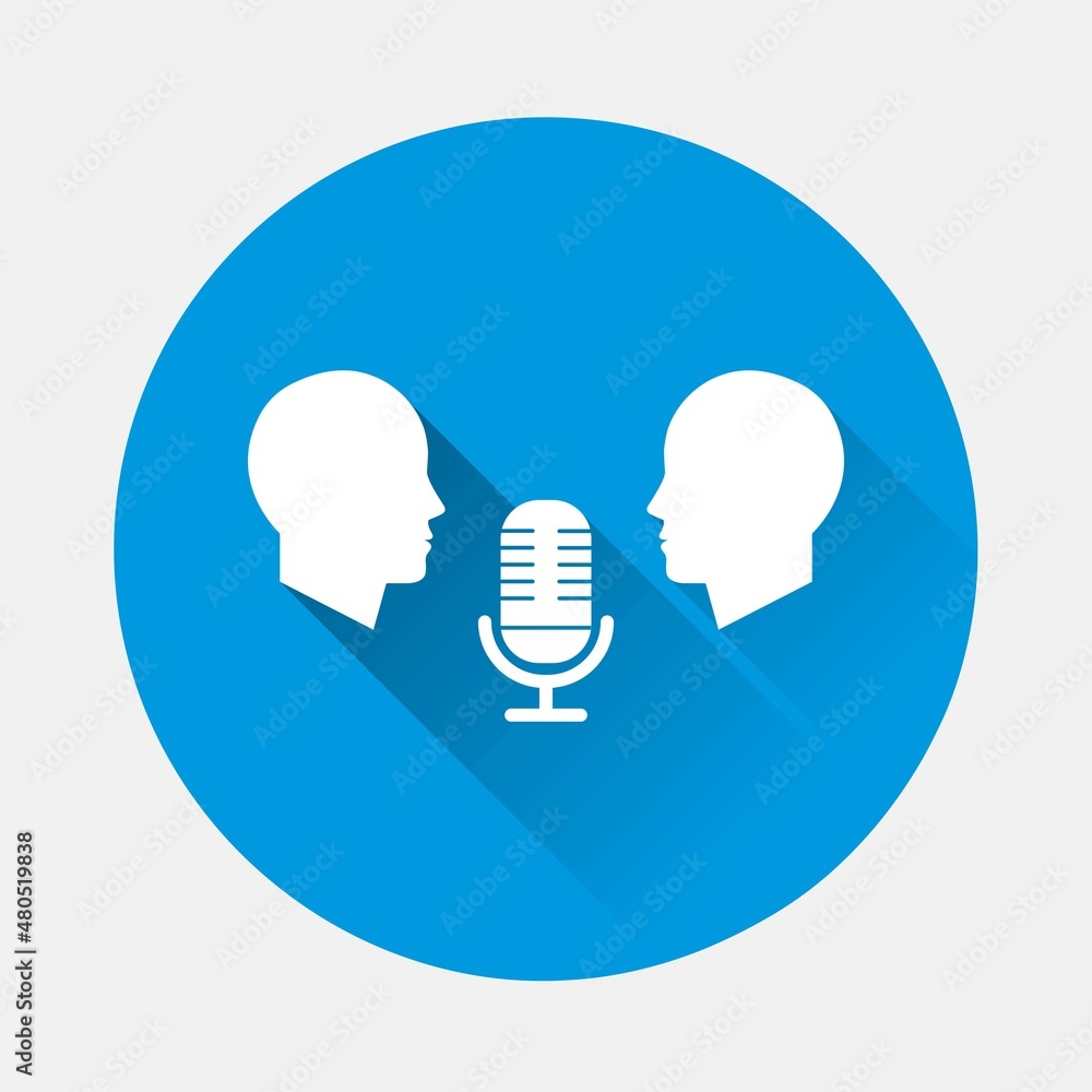 Poster audio conference vector icon on blue background. flat image with long shadow. layers grouped for eas