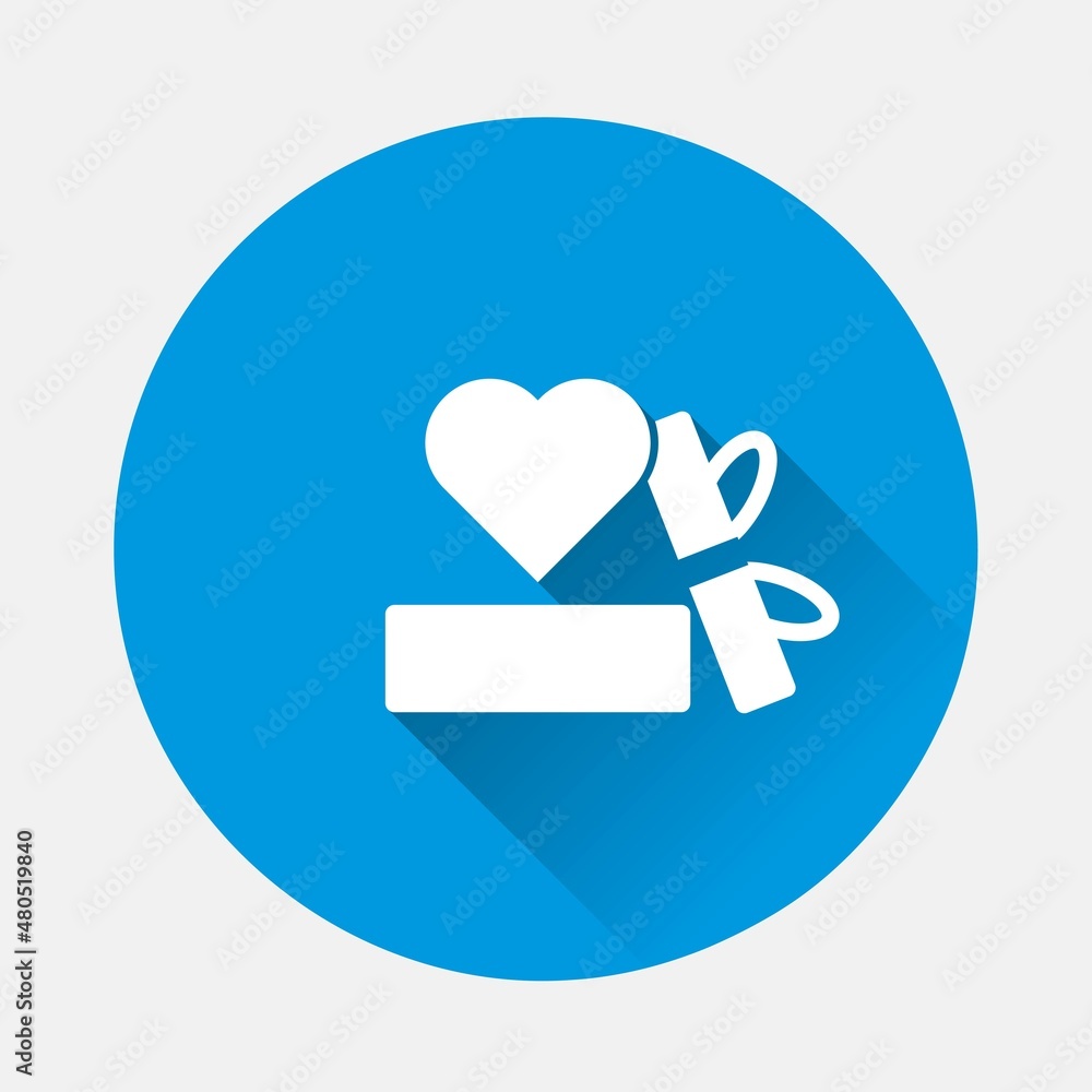 Poster vector icon friendship and love. box with a gift and a heart icon on blue background. flat image wit