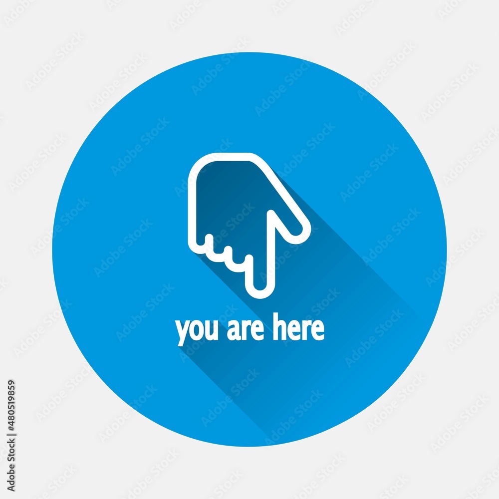 Poster vector position icon. you are here icon on blue background. flat image with long shadow. layers grou