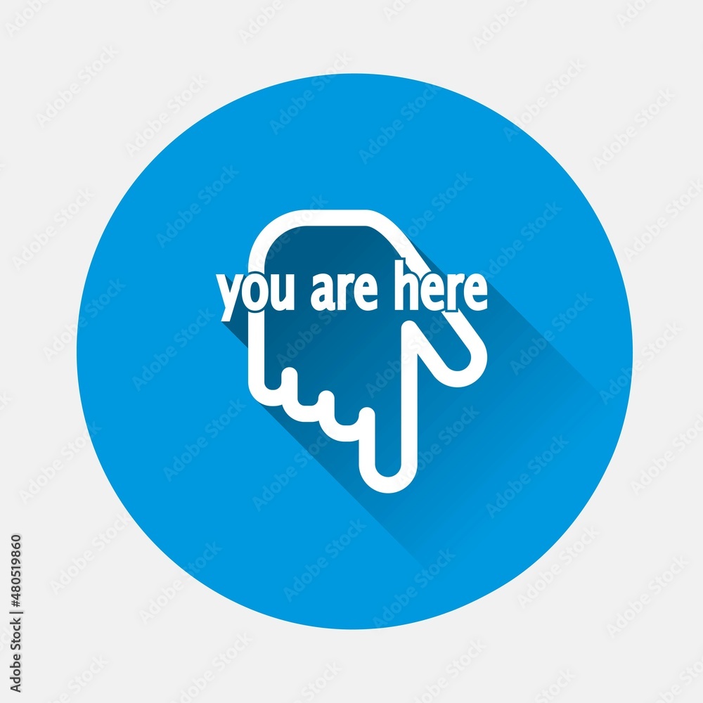 Poster vector position icon. you are here icon on blue background. flat image with long shadow. layers grou