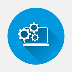 Business object vector icon. System performance tuning, management on blue background. Flat image with long shadow. Layers grouped for easy editing illustration. For your design.