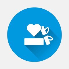 Vector icon friendship and love. Box with a gift and a heart icon on blue background. Flat image with long shadow. Layers grouped for easy editing illustration. For your design.