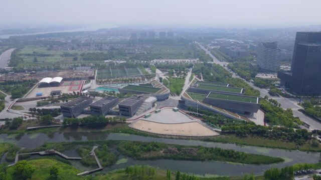 Aerial photography of modern office buildings in Nanjing city