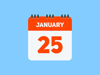 January 25 text calendar reminder. 25th January daily calendar icon template
