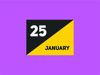 January 25 text calendar reminder. 25th January daily calendar icon template
