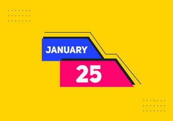 January 25 text calendar reminder. 25th January daily calendar icon template
