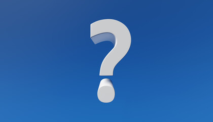 White question mark floating on blue background. 3d rendering