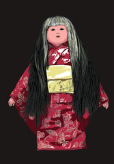 Drawing Japanese mistic doll, beautiful, long hair, art.illustration, vector