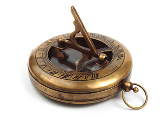 Old vintage compass with sundial on a white background.  - obrazy, fototapety, plakaty