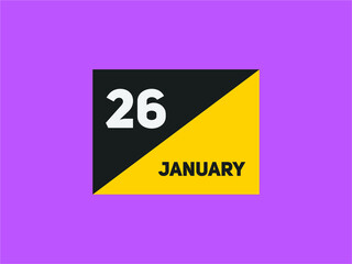January 26 text calendar reminder. 26th January daily calendar icon template
