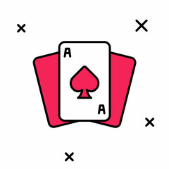 Filled outline Playing cards icon isolated on white background. Casino gambling. Vector