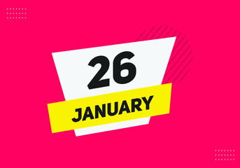 January 26 text calendar reminder. 26th January daily calendar icon template
