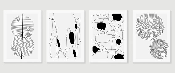 Abstract wall arts vector collection.  Black and white organic shape Art design for poster, print, cover, wallpaper, Minimal and  natural wall art. Vector illustration.