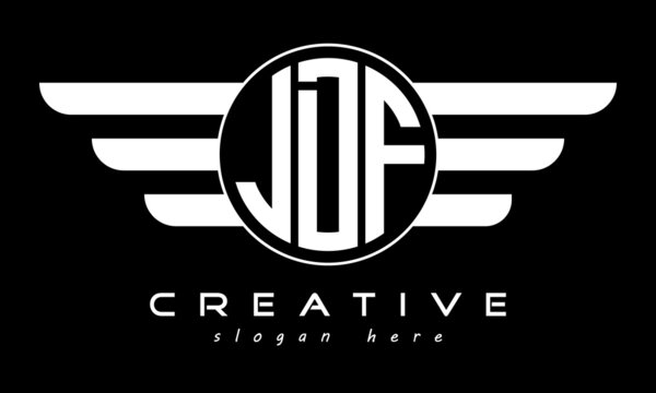 JDF three letter monogram type circle letter logo with wings vector template.
