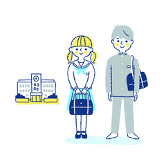 中学生の男女と学校