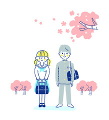 中学生の男女と桜