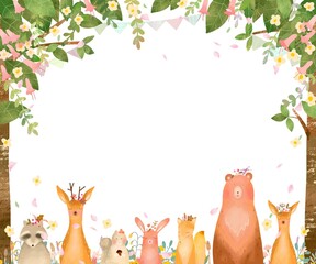 かわいい春の北欧風花柄と動物のパターンイラスト素材 Animal Poster Anim Melchi