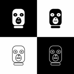 Set Thief mask icon isolated on black and white background. Bandit mask, criminal man. Vector