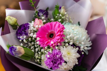 Beautiful bouquet of different flowers close up 