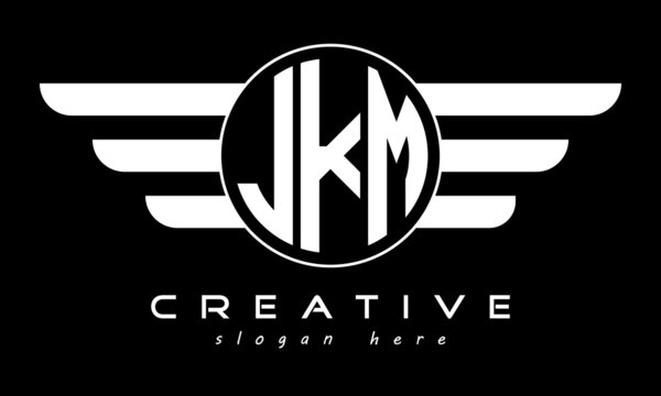 JKM three letter monogram type circle letter logo with wings vector template.