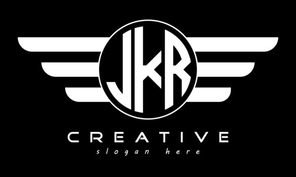 JKR three letter monogram type circle letter logo with wings vector template.