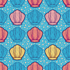 Beautiful Line Art Seashells Seamless Surface Pattern Design