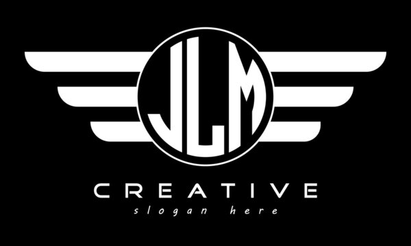 JLM three letter monogram type circle letter logo with wings vector template.