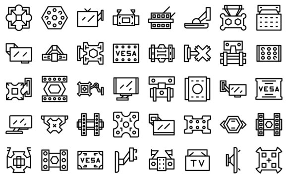 TV Mount Icons Set Outline Vector. Wall Bracket