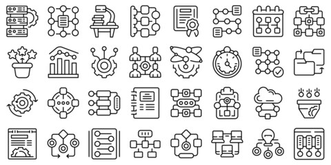 Workflow icons set outline vector. Sitemap plan - obrazy, fototapety, plakaty