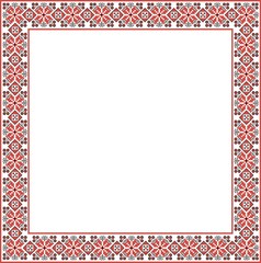 Frame with national Ukrainian or Belarusian floral design in red and black. Traditional textiles for cafes and restaurants.