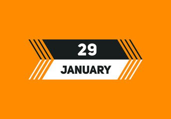 January 29 text calendar reminder. 29th January daily calendar icon template