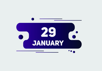 January 29 text calendar reminder. 29th January daily calendar icon template