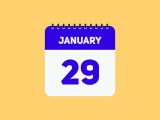 January 29 text calendar reminder. 29th January daily calendar icon template