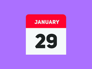 January 29 text calendar reminder. 29th January daily calendar icon template