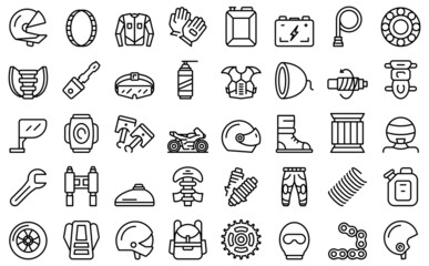 Motorcycle equipment icons set outline vector. Helmet jacket