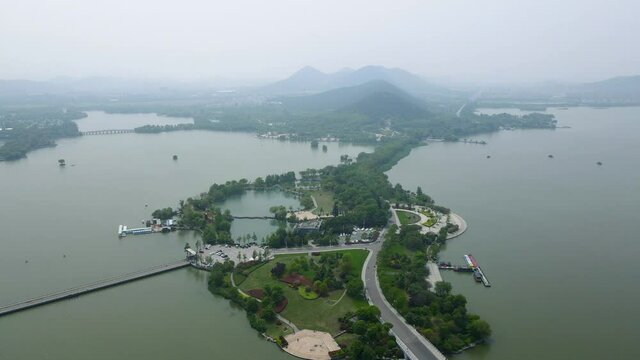Aerial photography of the natural scenery of Yunlong Lake in Xuzhou