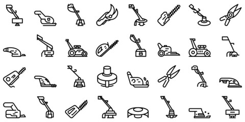 Garden trimmer icons set outline vector. Clipper backyard