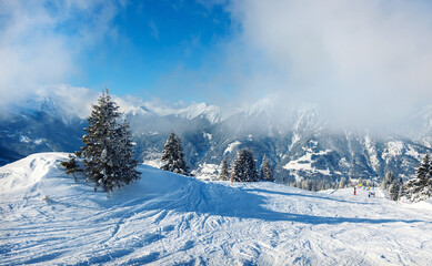 Winter mountain ski resort landscape