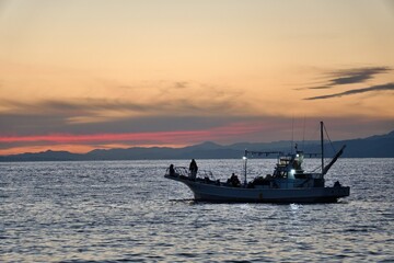 Naklejka premium 海に浮かぶ釣り船