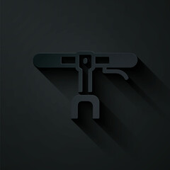 Paper cut Bicycle handlebar icon isolated on black background. Paper art style. Vector